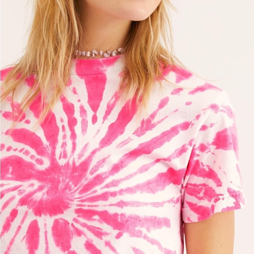 DAYDREAMER LA X FREE PEOPLE Unisex Neon Pink Tie Dye Cotton Tee Shirt Size XS